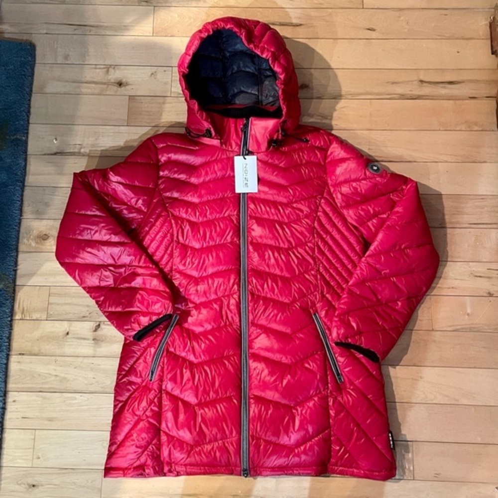 NOIZE ORIGINAL Women's Red Claire Mid Length Puffer chevron jacket Size XL